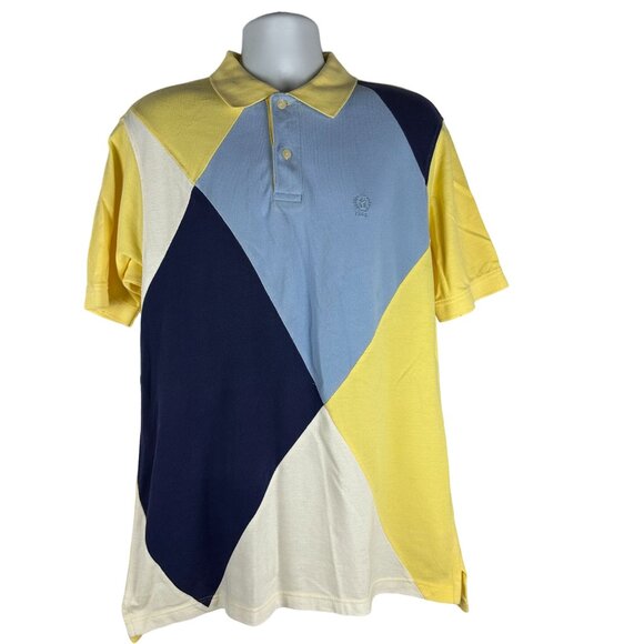 Izod Mens Polo Shirt Medium Yellow & Multicolor 100% Cotton Made In India - Picture 1 of 5
